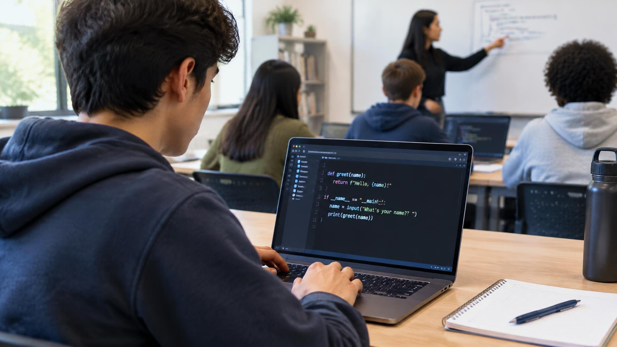beginner programmer at desk